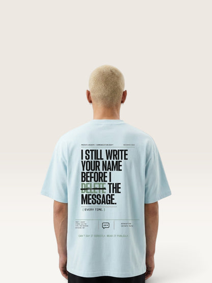 Sky Blue  WEARCAPTION  heavyweight cotton oversized t-shirt with white I DON'T REACH OUT graphic print on the chest