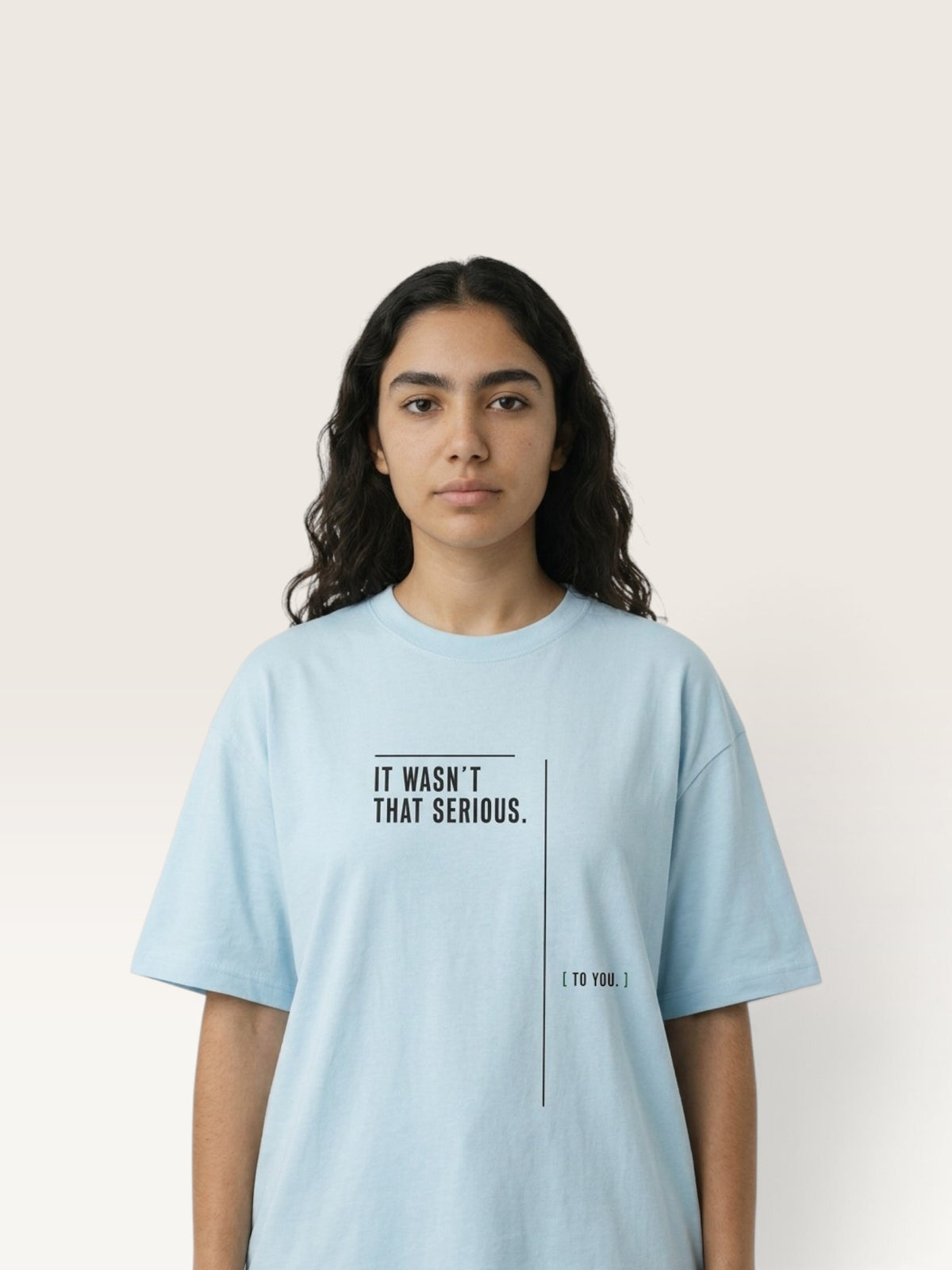 Sky Blue WEARCAPTION light blue oversized heavyweight cotton t-shirt with IT WASN'T THAT SERIOUS graphic print on the front