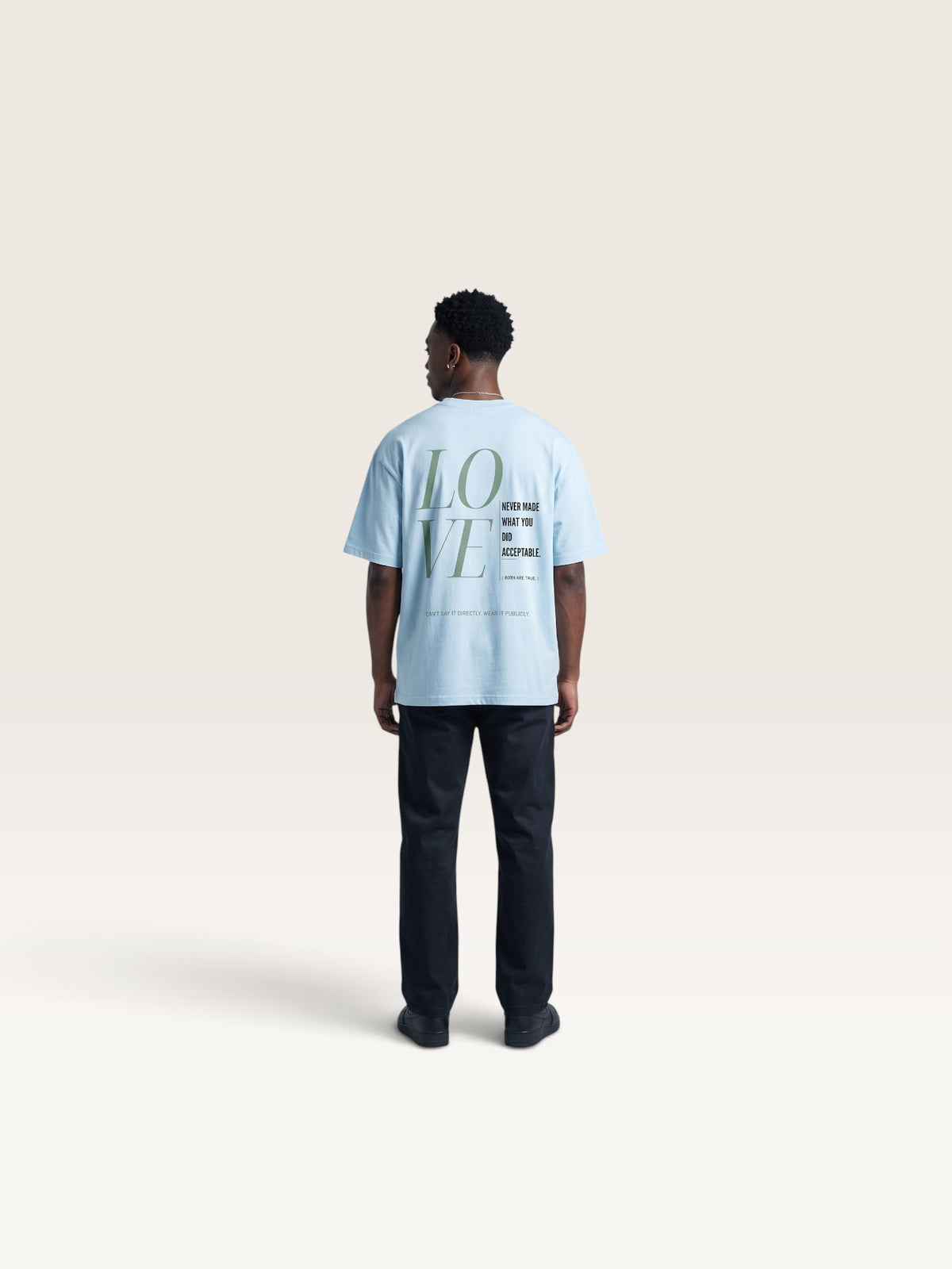 Sky Blue - heavyweight cotton oversized t-shirt with white I STILL LOVE YOU graphic print on the front
