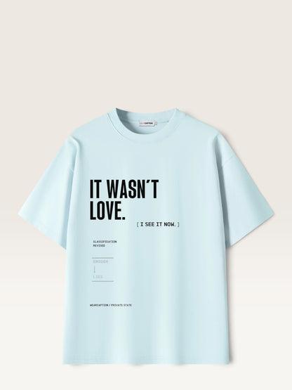 Sky Blue WEARCAPTION heavyweight cotton oversized t-shirt with white and green graphic text print on the back