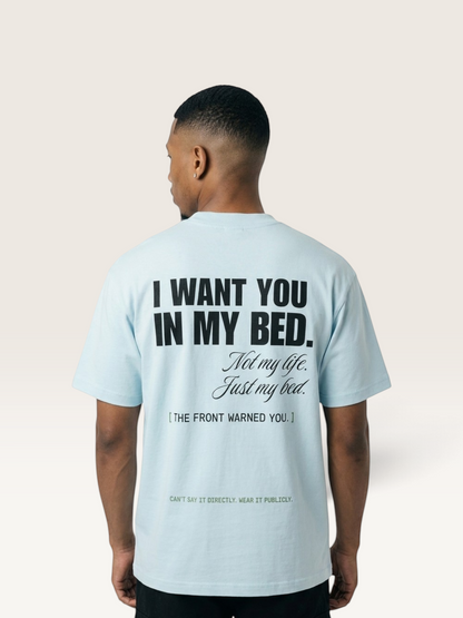 Sky Blue - DON'T READ MY BACK TEE, WEARCAPTION heavyweight oversized back view worn by man