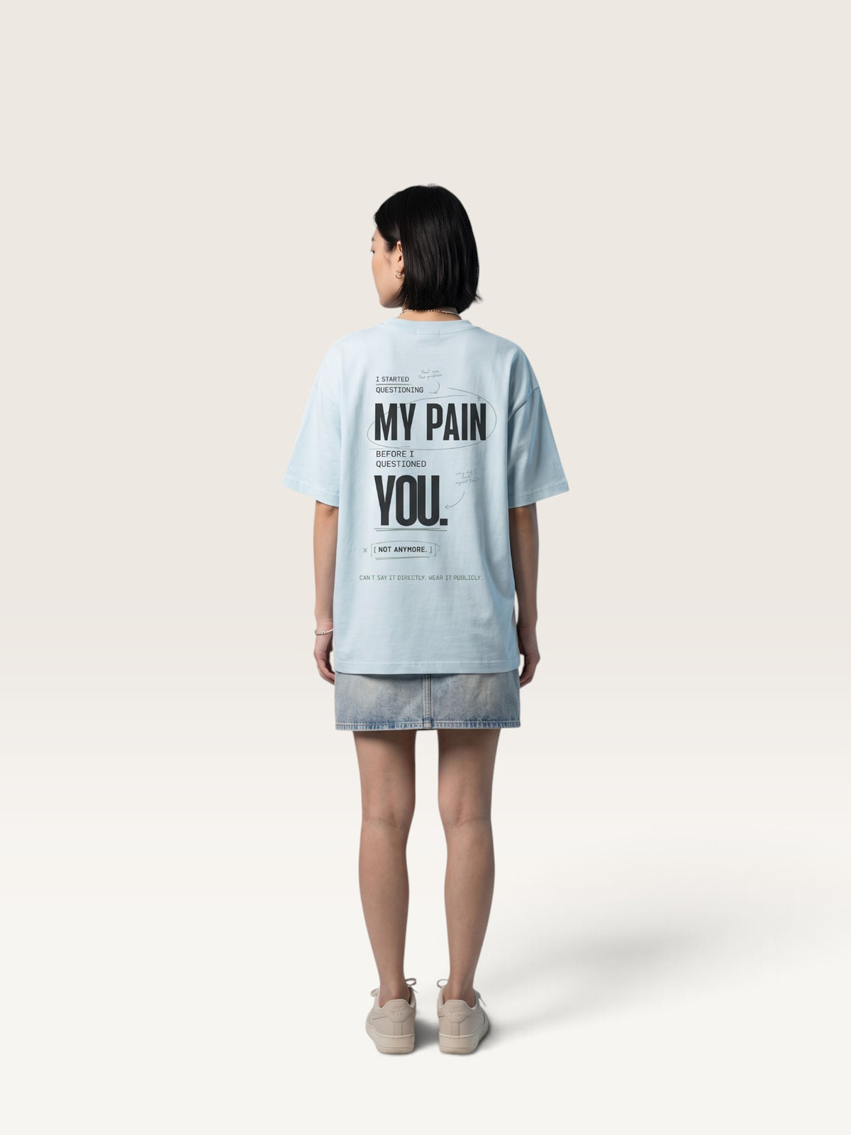 Sky Blue - heavyweight cotton oversized t-shirt with white IT WASN'T A BIG DEAL graphic print on the front