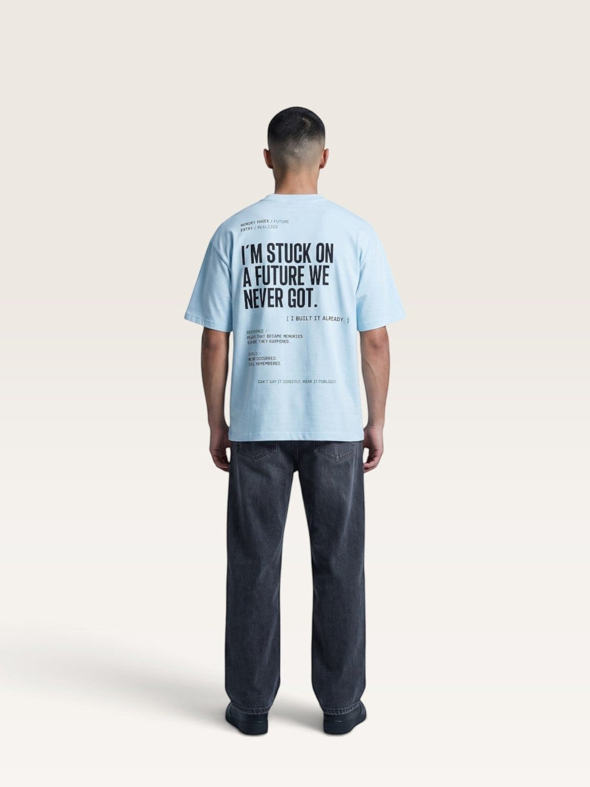 Sky Blue WEARCAPTION light blue heavyweight cotton oversized t-shirt with black typographic print on the back