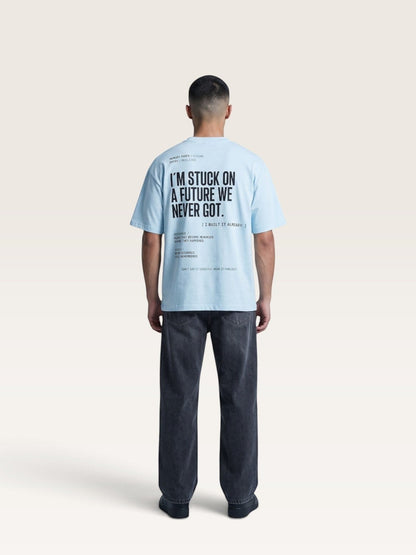 Sky Blue WEARCAPTION light blue heavyweight cotton oversized t-shirt with black typographic print on the back