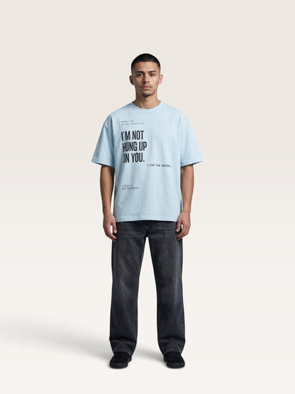 Sky Blue WEARCAPTION light blue oversized heavyweight cotton t-shirt with black graphic text on the front