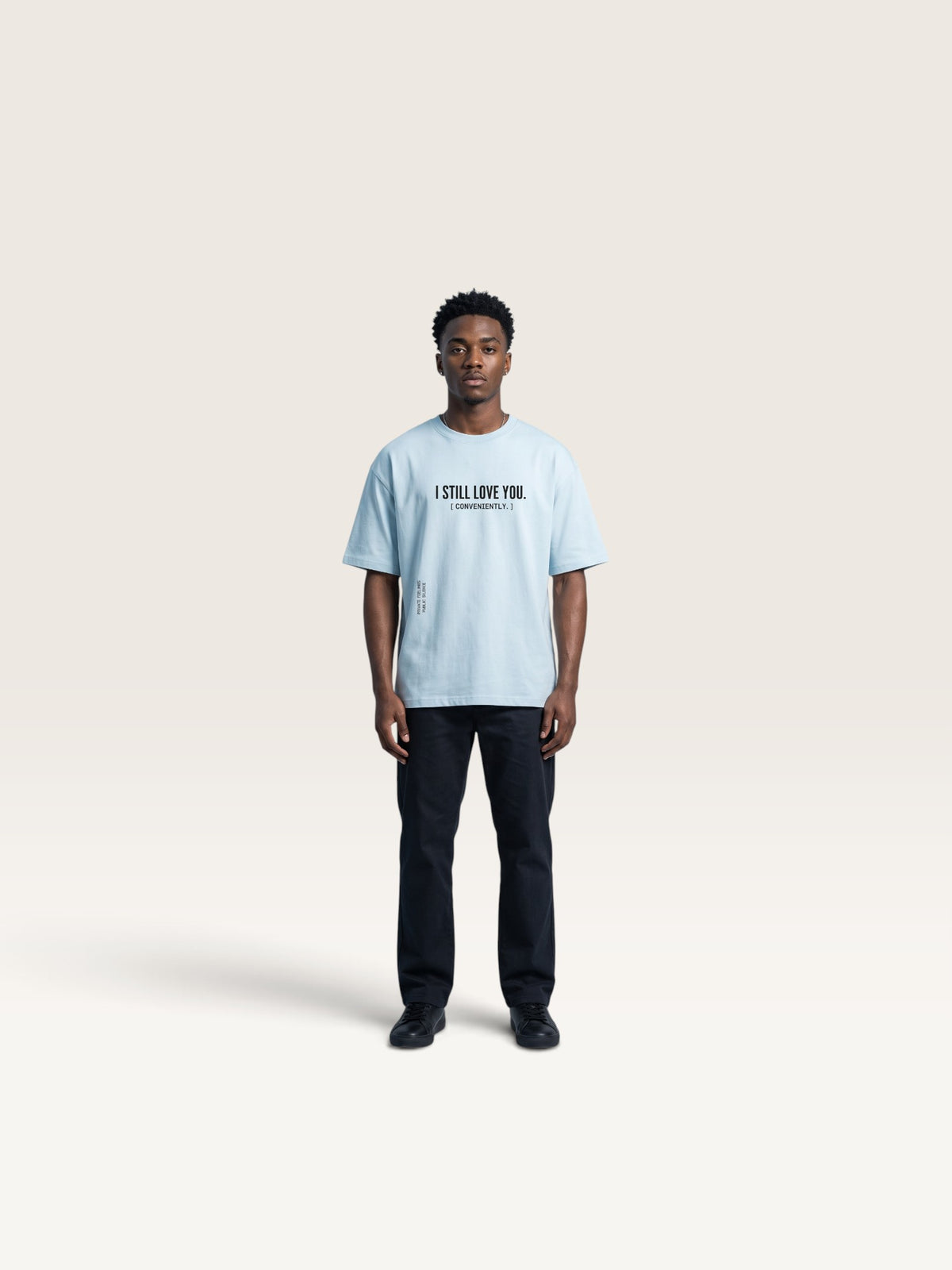 Sky Blue - heavyweight cotton oversized t-shirt with white I STILL LOVE YOU graphic print on the front