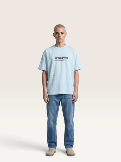Sky Blue WEARCAPTION  heavyweight cotton oversized t-shirt with NOTHING HAPPENED PUBLIC VERSION graphic print
