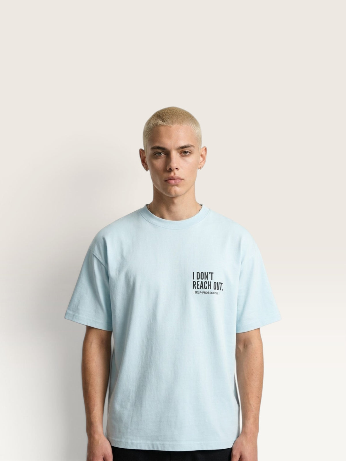 Sky Blue  WEARCAPTION  heavyweight cotton oversized t-shirt with white I DON'T REACH OUT graphic print on the chest