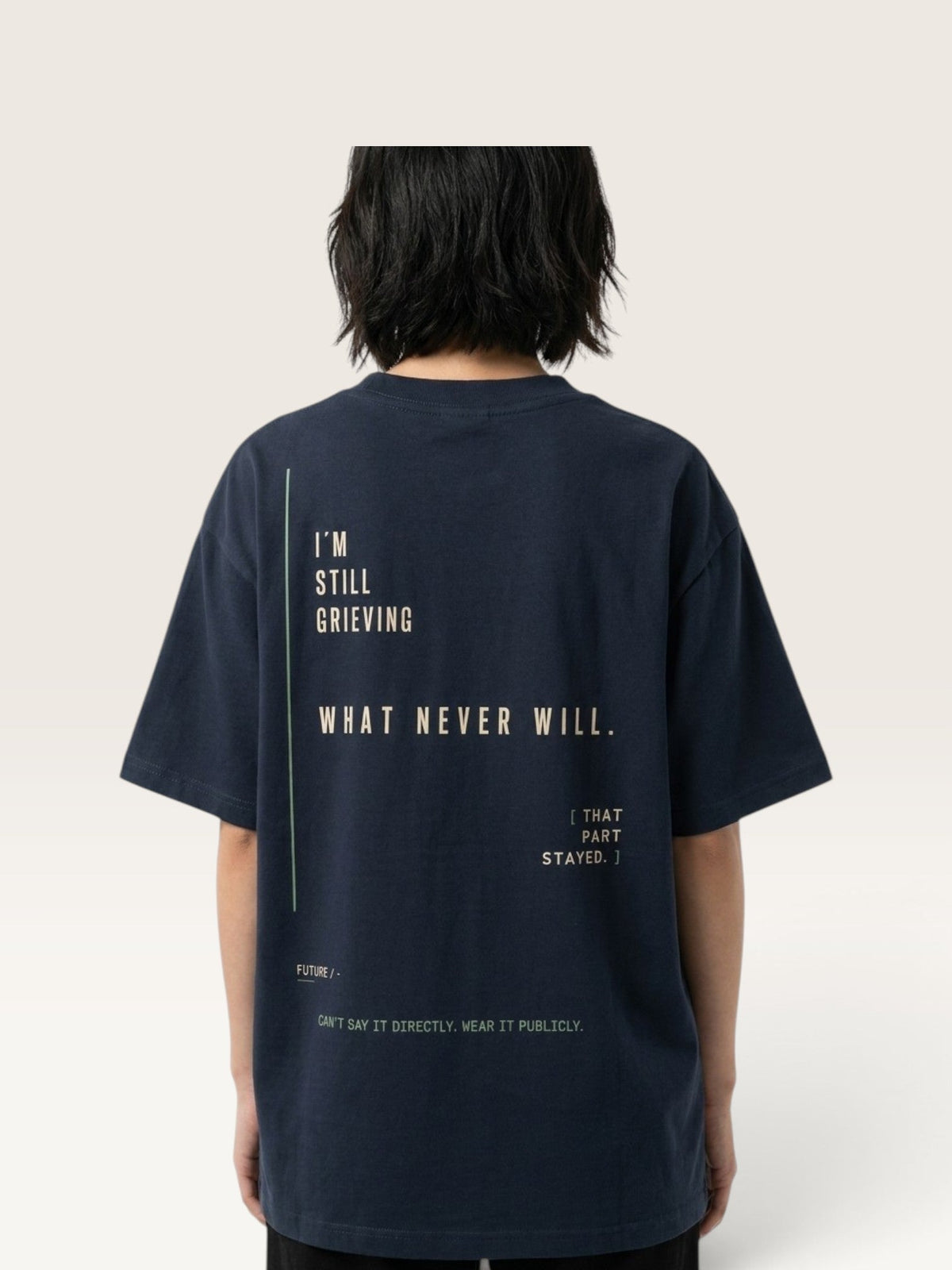 WEARCAPTION heavyweight navy cotton t-shirt with back screen print featuring white text and minimalist design