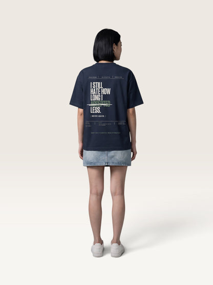 Navy Blue  WEARCAPTION  heavyweight cotton oversized t-shirt with white I KNOW MY WORTH graphic print on the front