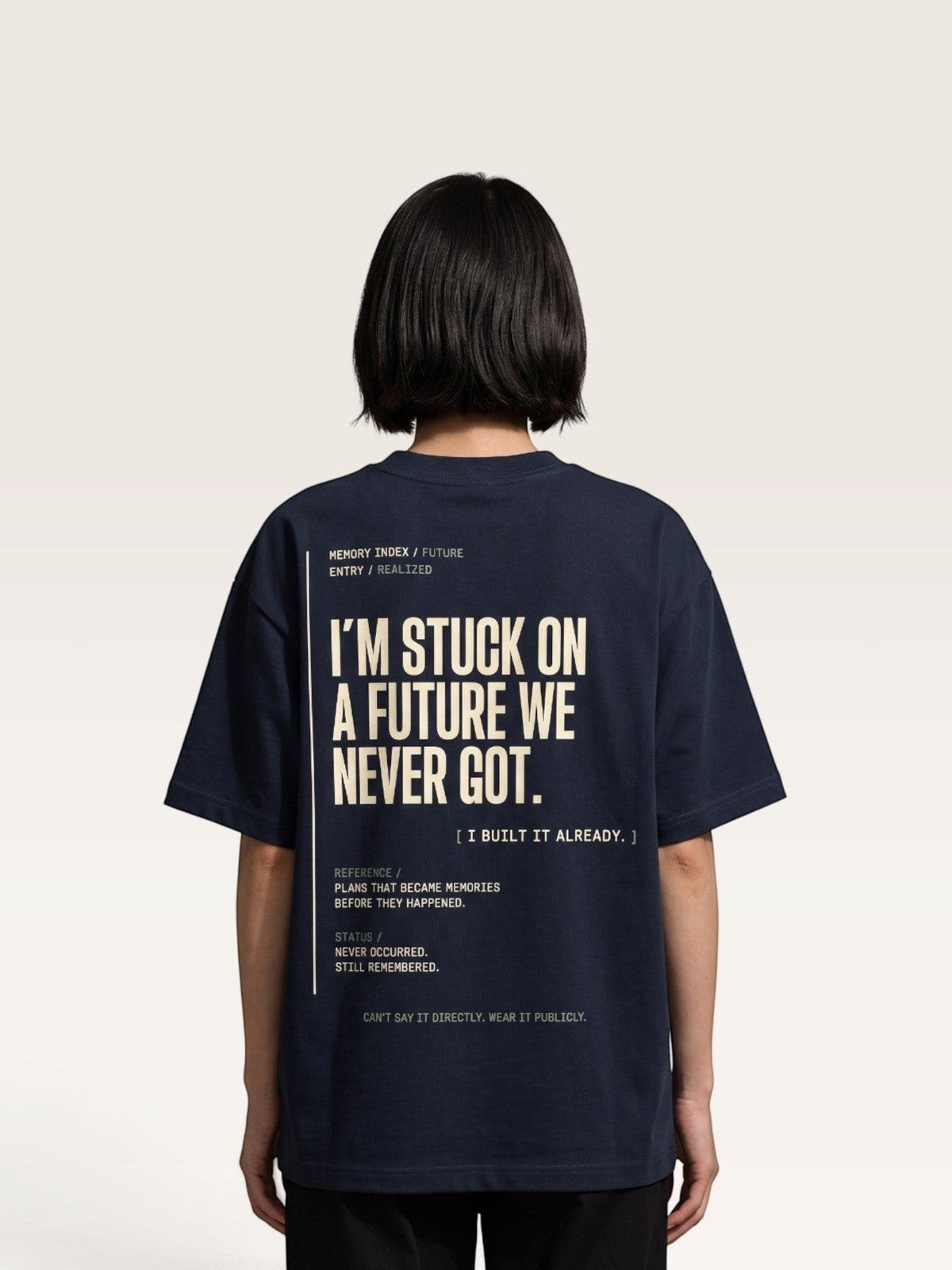 Navy Blue WEARCAPTION navy blue heavyweight cotton oversized t-shirt with white typographic back print on a person