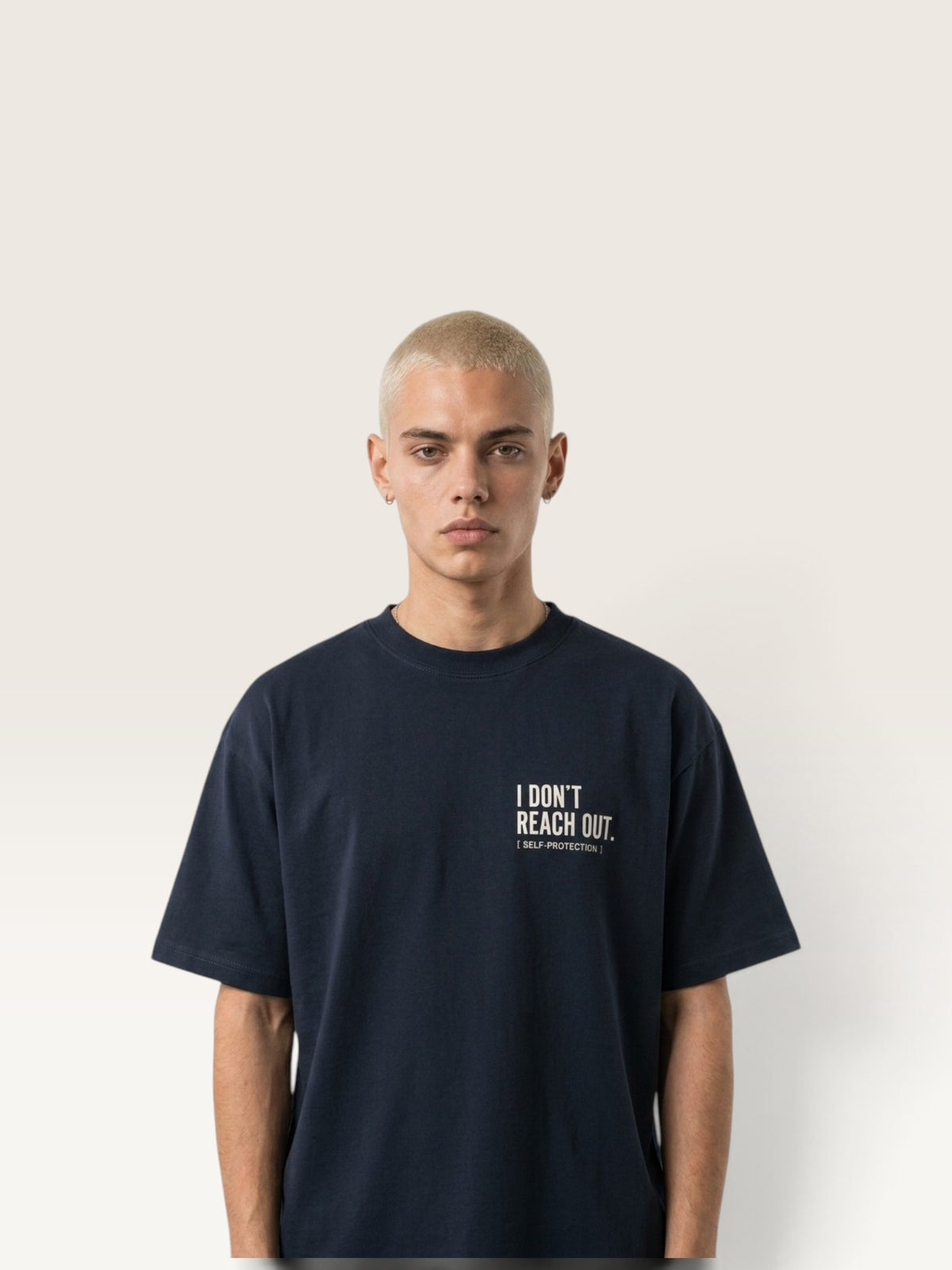 Navy Blue  WEARCAPTION  heavyweight cotton oversized t-shirt with white I DON'T REACH OUT graphic print on the chest
