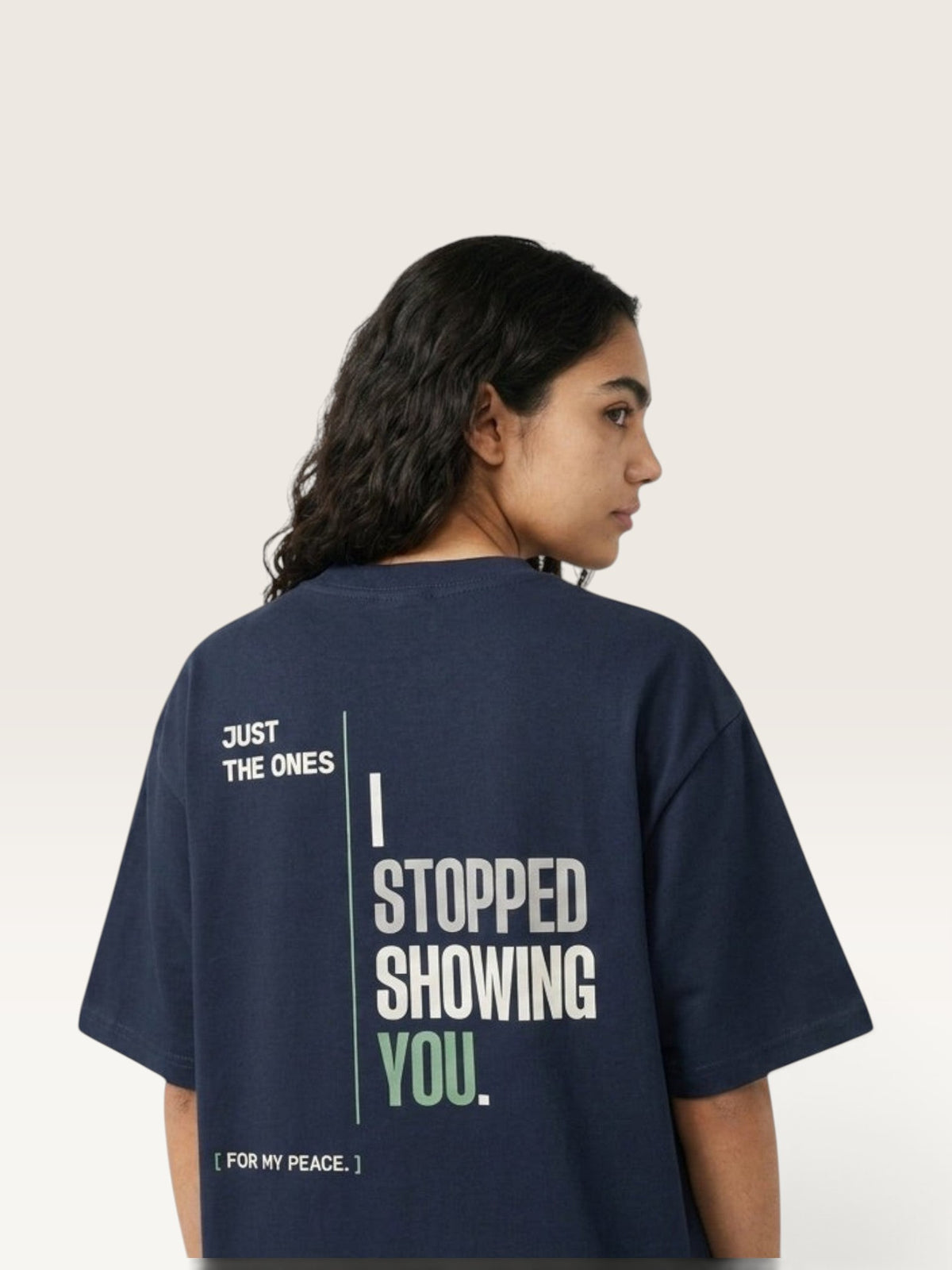Navy Blue - heavyweight cotton oversized t-shirt with white NO HARD FEELINGS A LIE text print on the front
