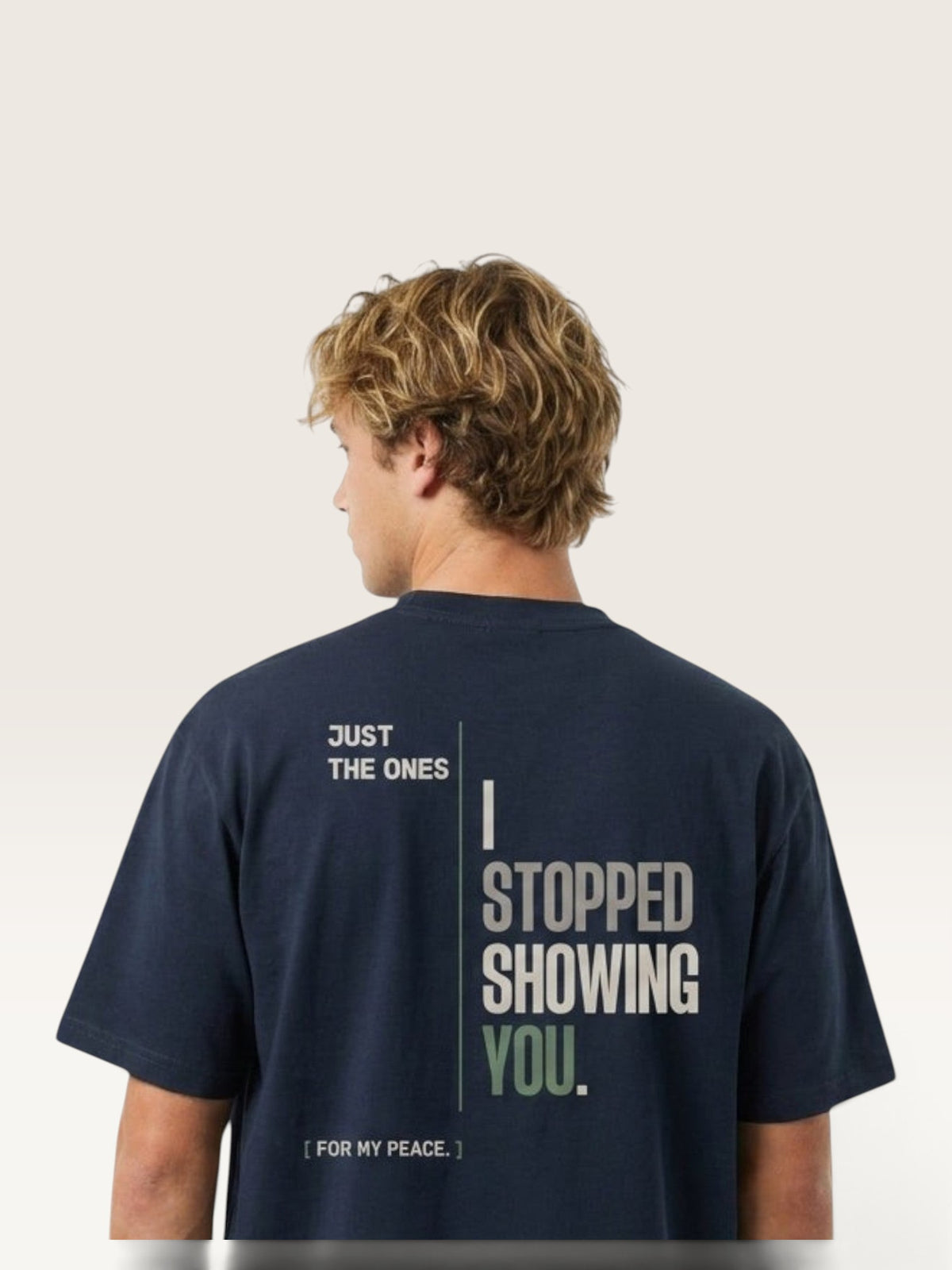 Navy Blue - heavyweight cotton oversized t-shirt with white NO HARD FEELINGS A LIE text print on the front