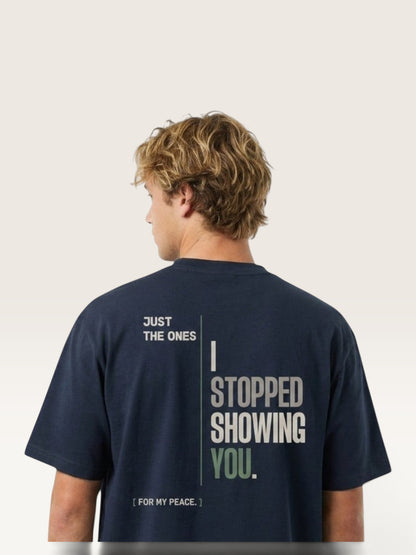 Navy Blue - heavyweight cotton oversized t-shirt with white NO HARD FEELINGS A LIE text print on the front