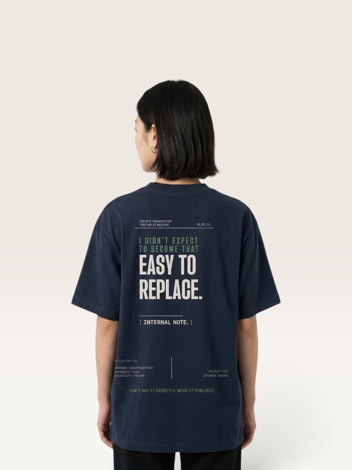 Navy Blue - WEARCAPTION heavyweight cotton oversized t-shirt with white graphic text I'M HAPPY YOU MOVED ON