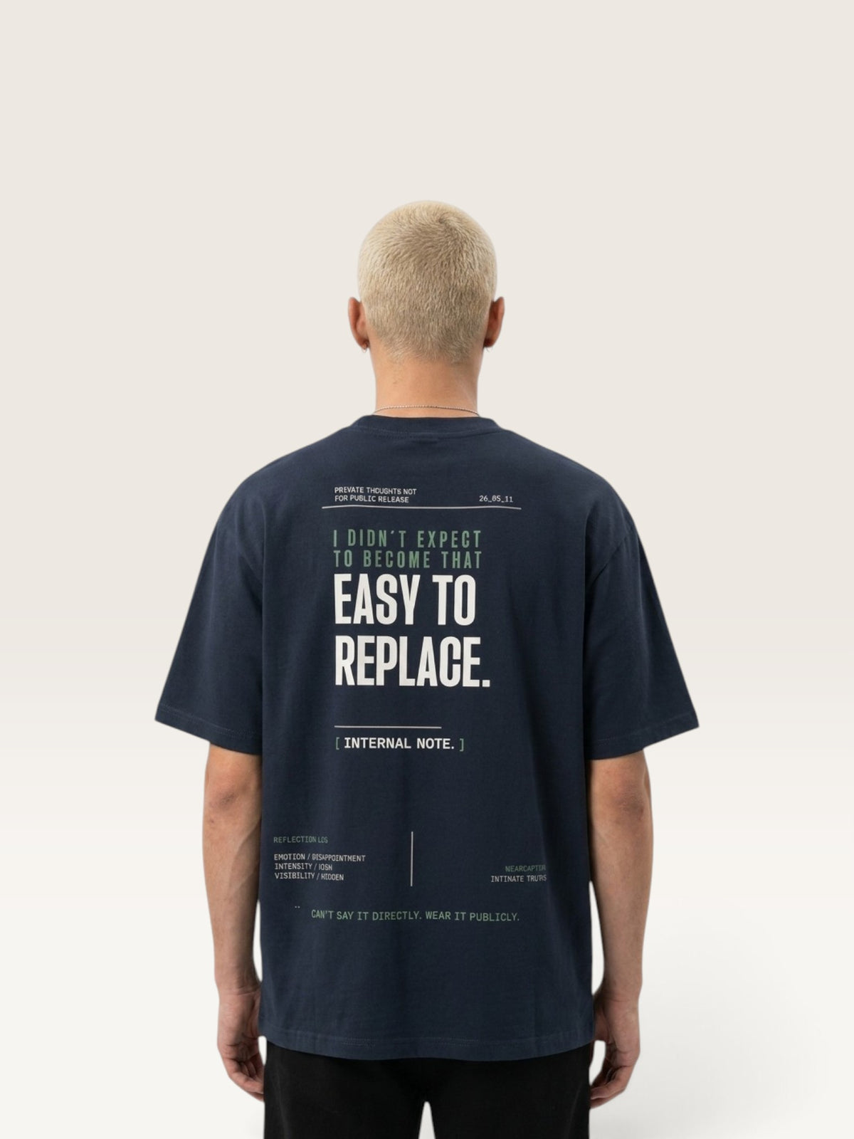 Navy Blue - WEARCAPTION heavyweight cotton oversized t-shirt with white graphic text I'M HAPPY YOU MOVED ON