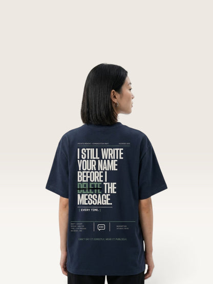Navy Blue  WEARCAPTION  heavyweight cotton oversized t-shirt with white I DON'T REACH OUT graphic print on the chest