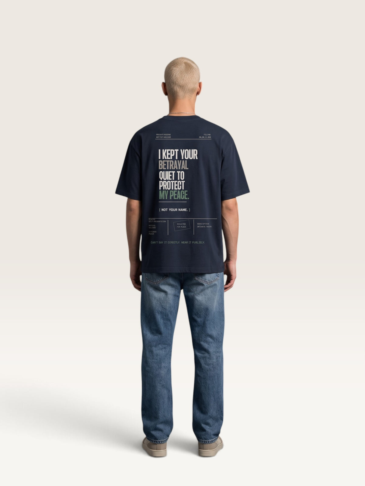 Navy Blue WEARCAPTION  heavyweight cotton oversized t-shirt with NOTHING HAPPENED PUBLIC VERSION graphic print