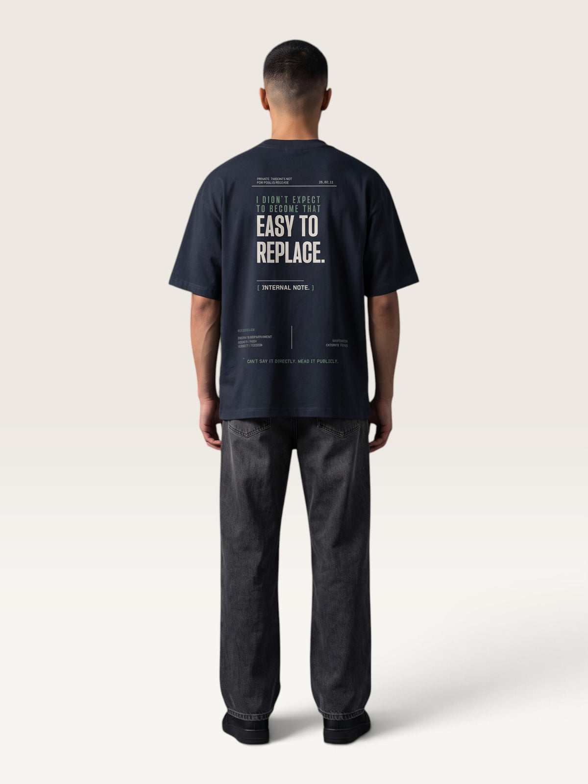 Navy Blue - WEARCAPTION heavyweight cotton oversized t-shirt with white graphic text I'M HAPPY YOU MOVED ON