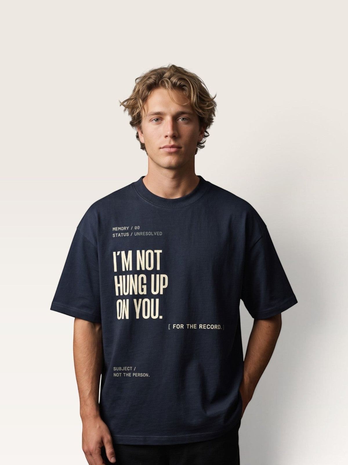 Navy Blue WEARCAPTION navy heavyweight cotton oversized t-shirt with cream graphic text on the front