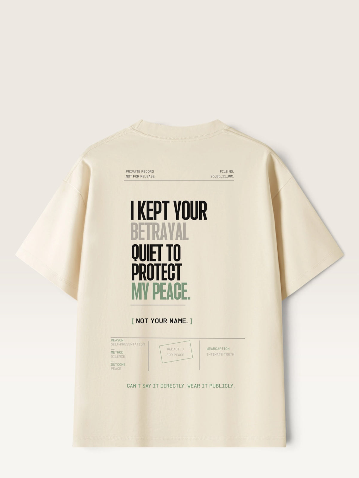 Mild Apricot WEARCAPTION  heavyweight cotton oversized t-shirt with NOTHING HAPPENED PUBLIC VERSION graphic print