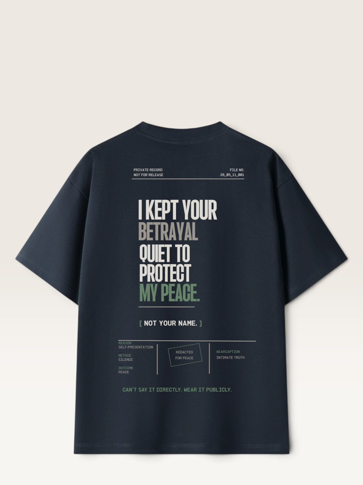 Navy Blue WEARCAPTION  heavyweight cotton oversized t-shirt with NOTHING HAPPENED PUBLIC VERSION graphic print