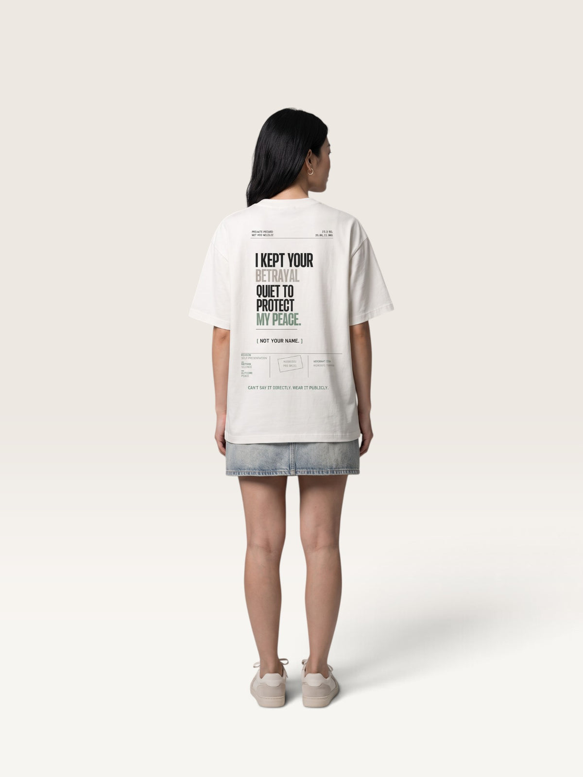 White WEARCAPTION  heavyweight cotton oversized t-shirt with NOTHING HAPPENED PUBLIC VERSION graphic print
