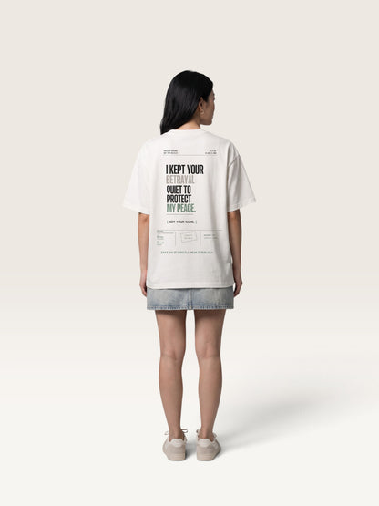White WEARCAPTION  heavyweight cotton oversized t-shirt with NOTHING HAPPENED PUBLIC VERSION graphic print