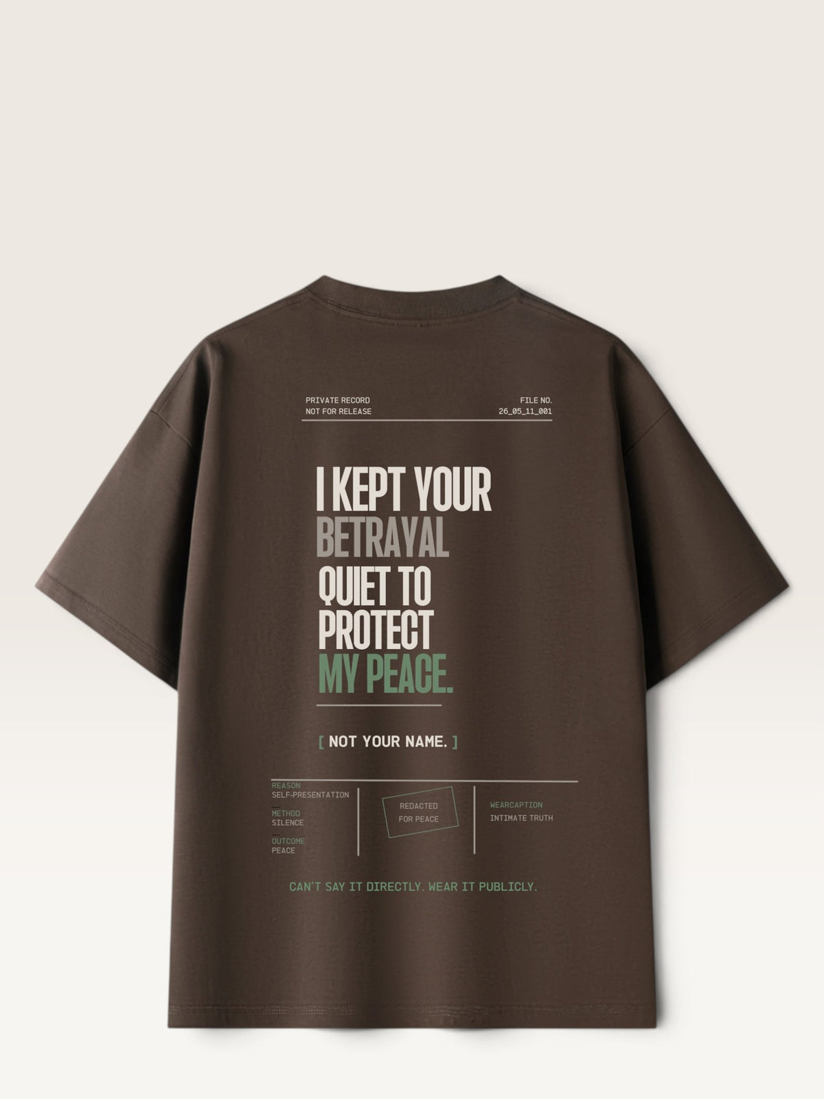Coffee WEARCAPTION  heavyweight cotton oversized t-shirt with NOTHING HAPPENED PUBLIC VERSION graphic print