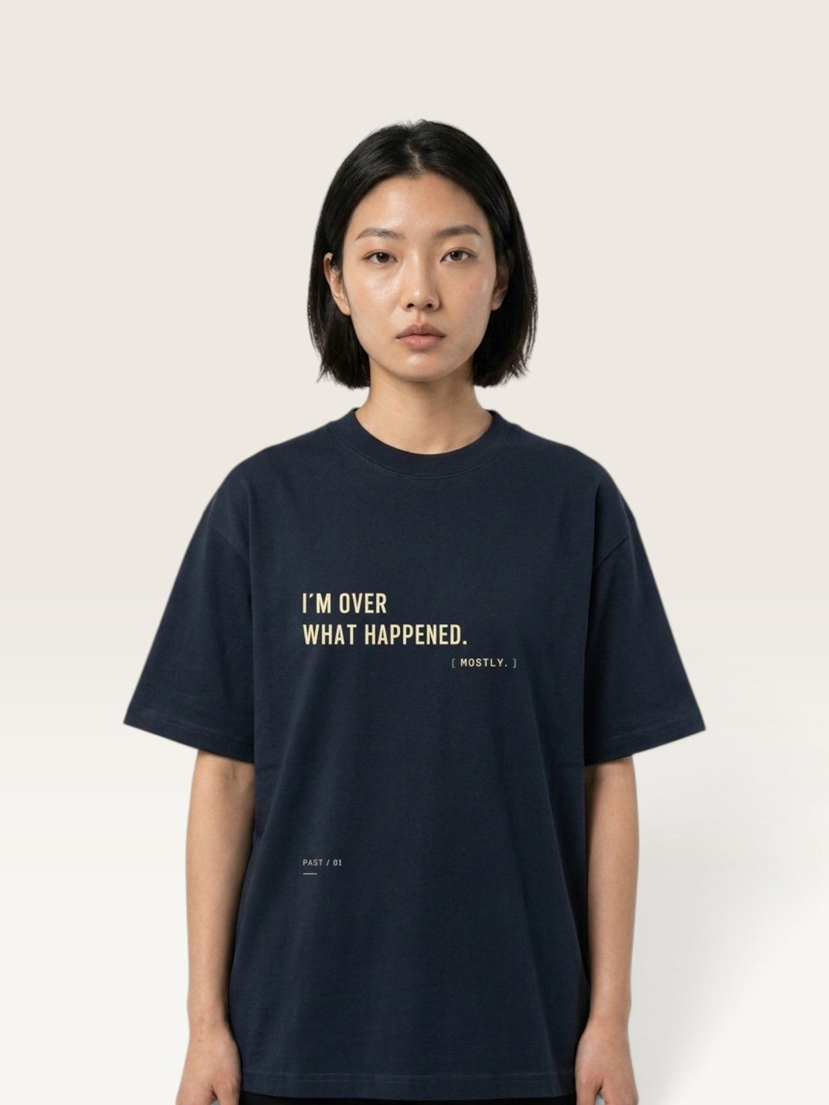 WEARCAPTION oversized black heavyweight cotton t-shirt with I'M OVER WHAT HAPPENED text on the front