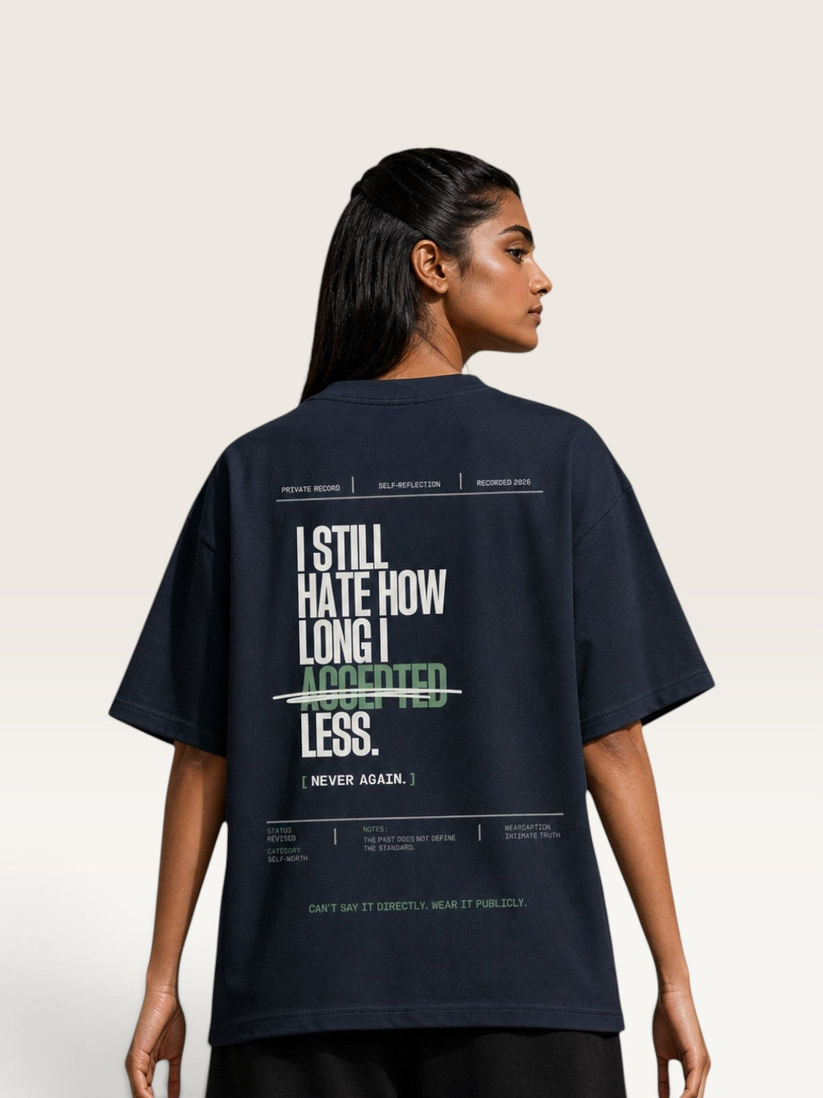 Navy Blue  WEARCAPTION  heavyweight cotton oversized t-shirt with white I KNOW MY WORTH graphic print on the front