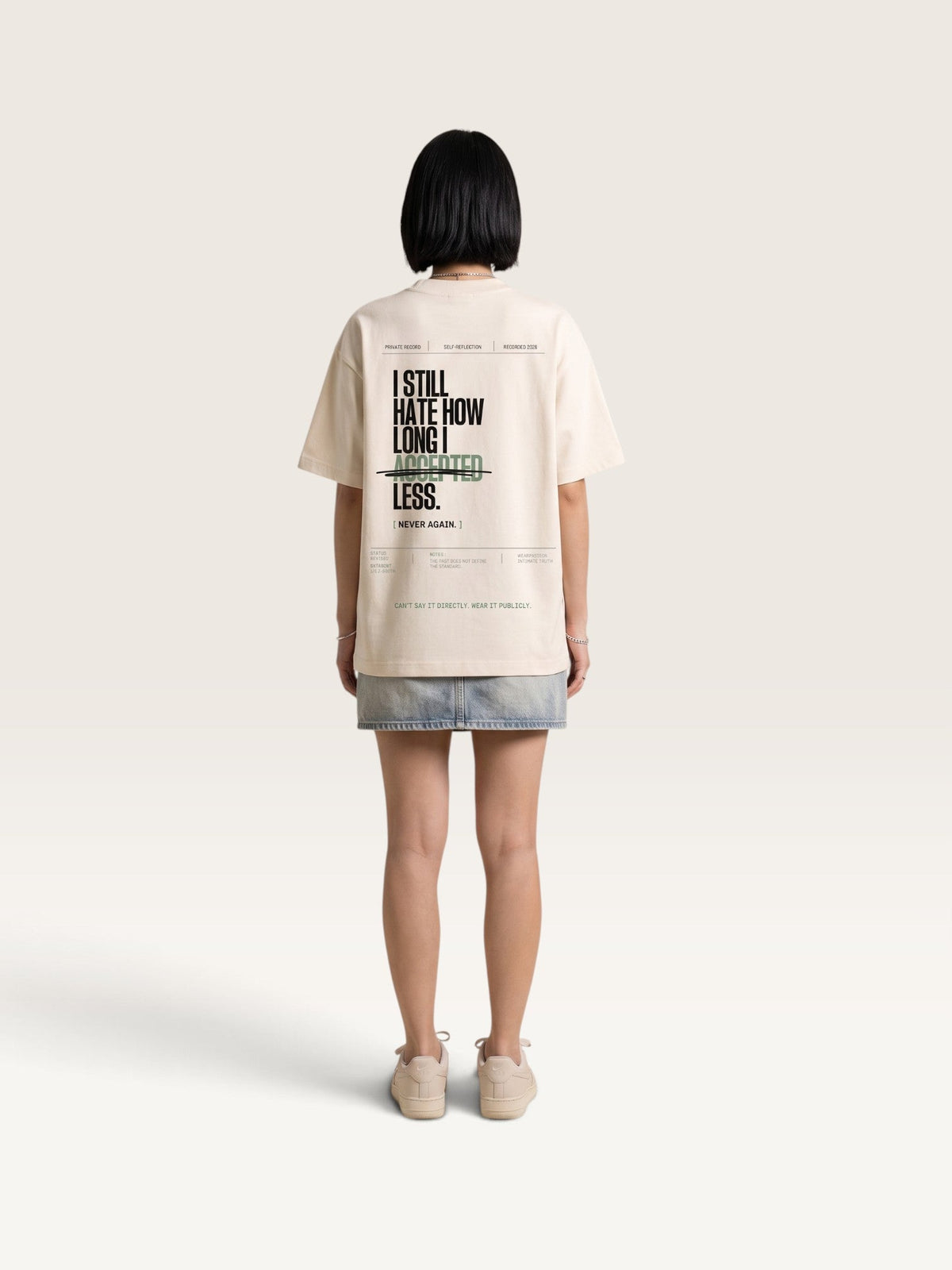 Mild Apricot WEARCAPTION  heavyweight cotton oversized t-shirt with white I KNOW MY WORTH graphic print on the front