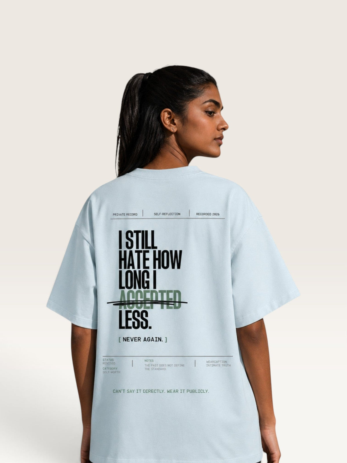 Sky Blue  WEARCAPTION  heavyweight cotton oversized t-shirt with white I KNOW MY WORTH graphic print on the front