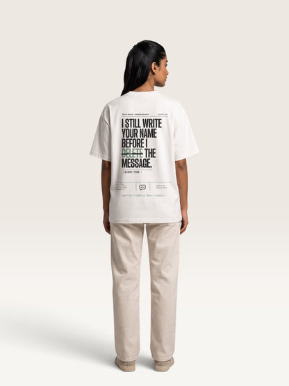 White WEARCAPTION  heavyweight cotton oversized t-shirt with white I DON'T REACH OUT graphic print on the chest