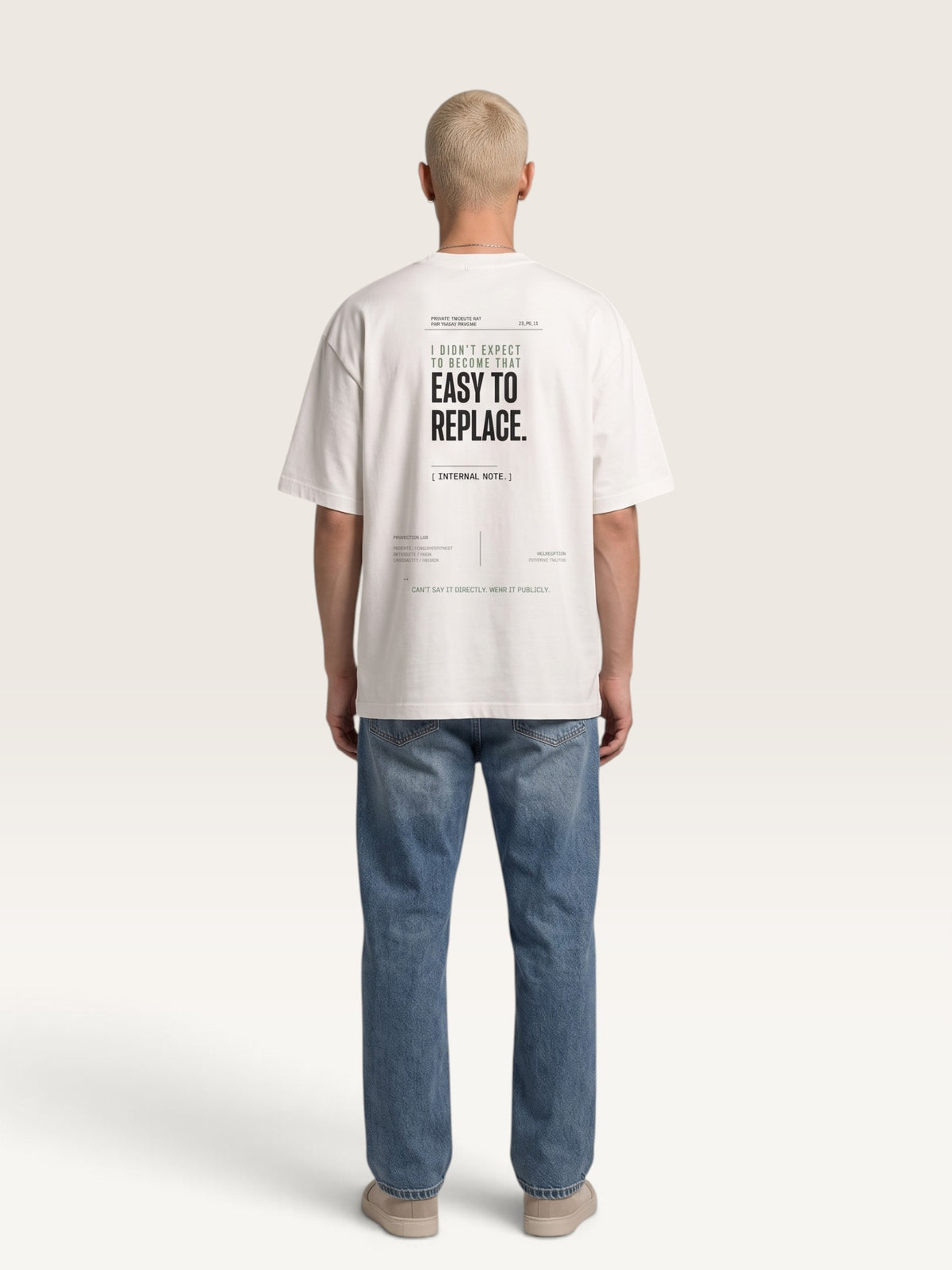 White - WEARCAPTION heavyweight cotton oversized t-shirt with white graphic text I'M HAPPY YOU MOVED ON
