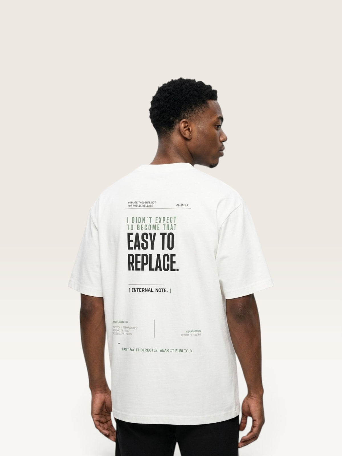 White - WEARCAPTION heavyweight cotton oversized t-shirt with white graphic text I'M HAPPY YOU MOVED ON