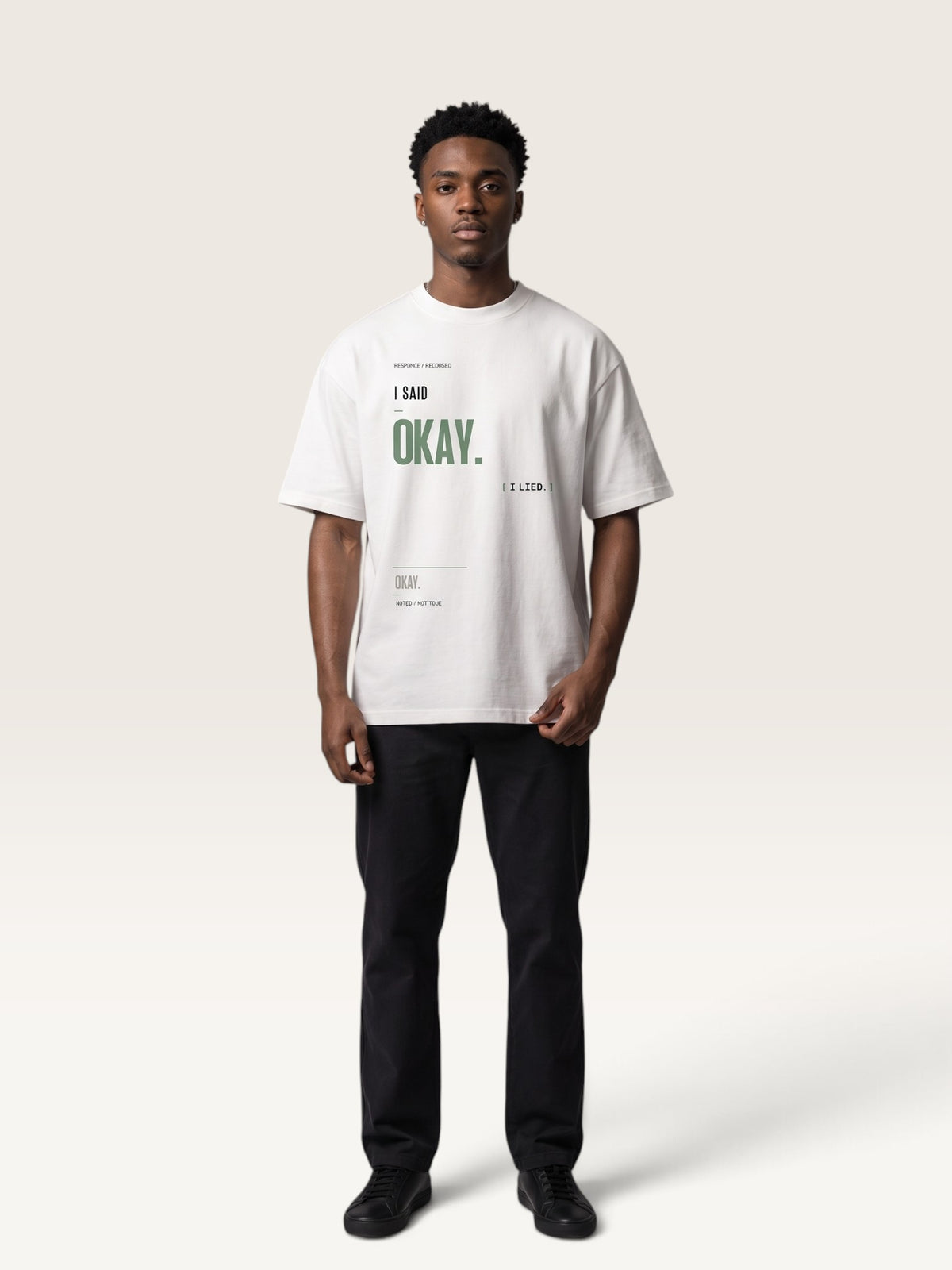 White - heavyweight cotton oversized t-shirt with I SAID OKAY graphic print on the front