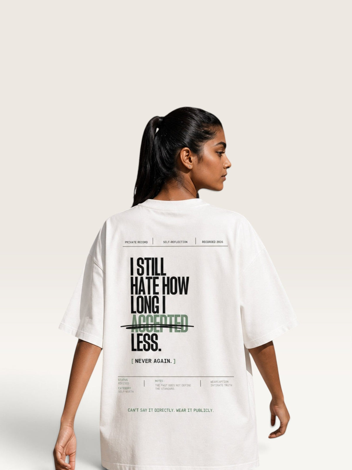 White WEARCAPTION  heavyweight cotton oversized t-shirt with white I KNOW MY WORTH graphic print on the front