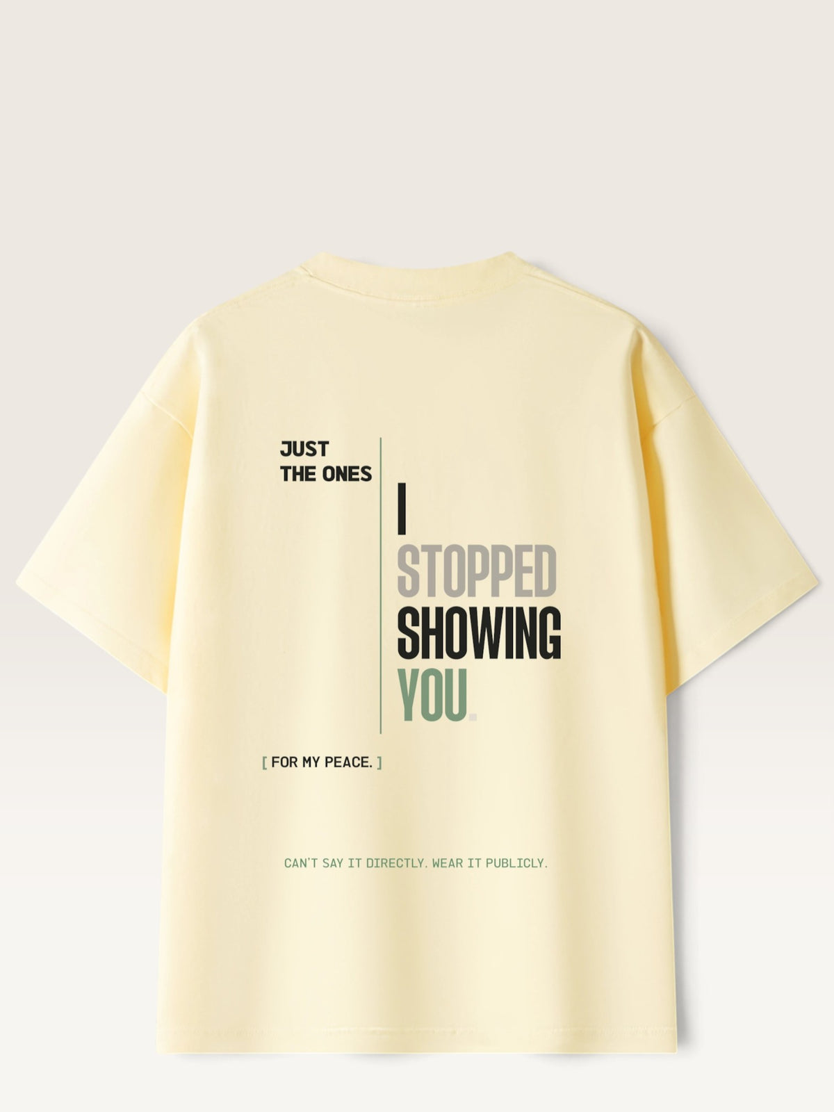 Apricot - heavyweight cotton oversized t-shirt with white NO HARD FEELINGS A LIE text print on the front