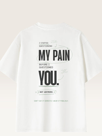White - heavyweight cotton oversized t-shirt with white IT WASN'T A BIG DEAL graphic print on the  back