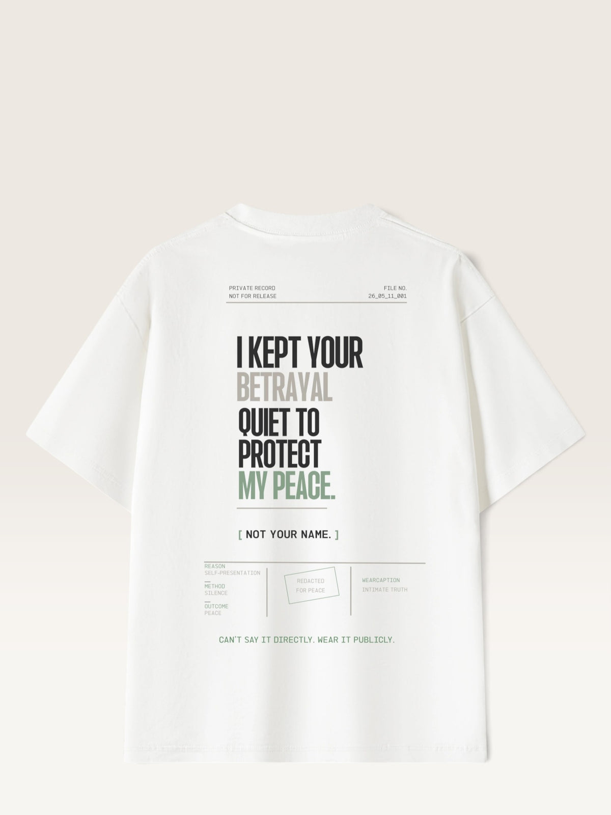 White WEARCAPTION  heavyweight cotton oversized t-shirt with NOTHING HAPPENED PUBLIC VERSION graphic print