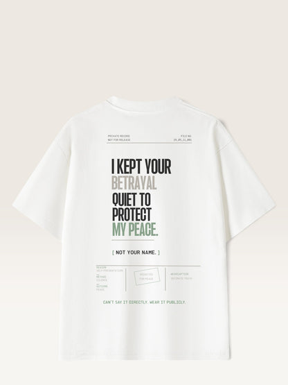 White WEARCAPTION  heavyweight cotton oversized t-shirt with NOTHING HAPPENED PUBLIC VERSION graphic print