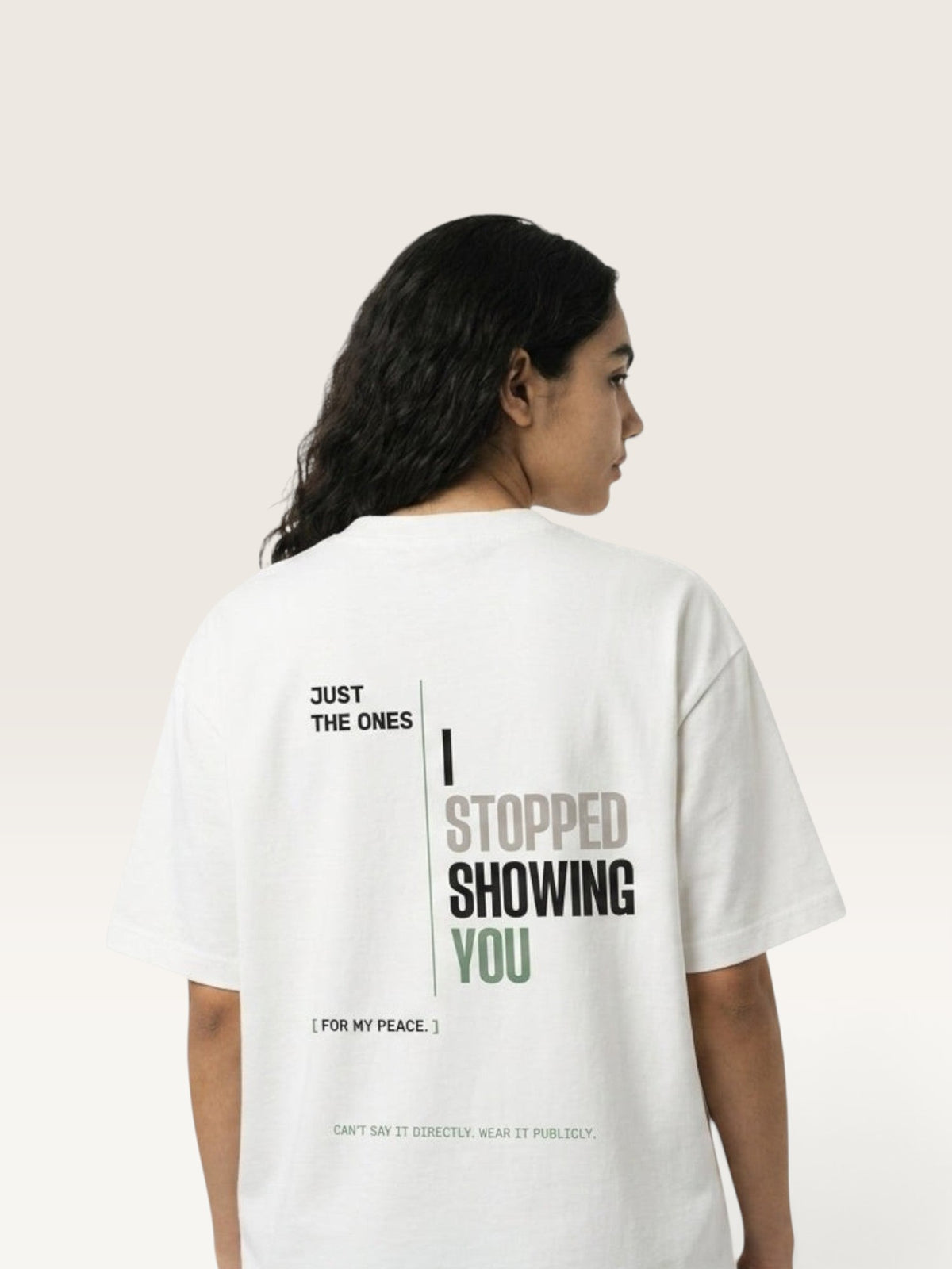 White - heavyweight cotton oversized t-shirt with white NO HARD FEELINGS A LIE text print on the front