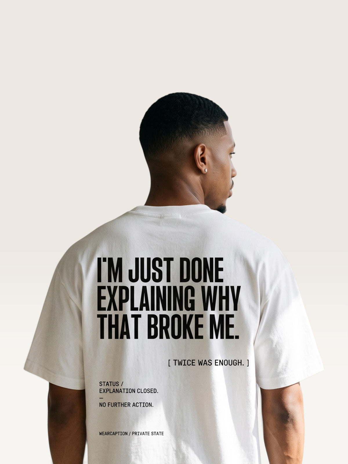 White WEARCAPTION heavyweight cotton oversized t-shirt with white I'M NOT COLD graphic print on the chest.