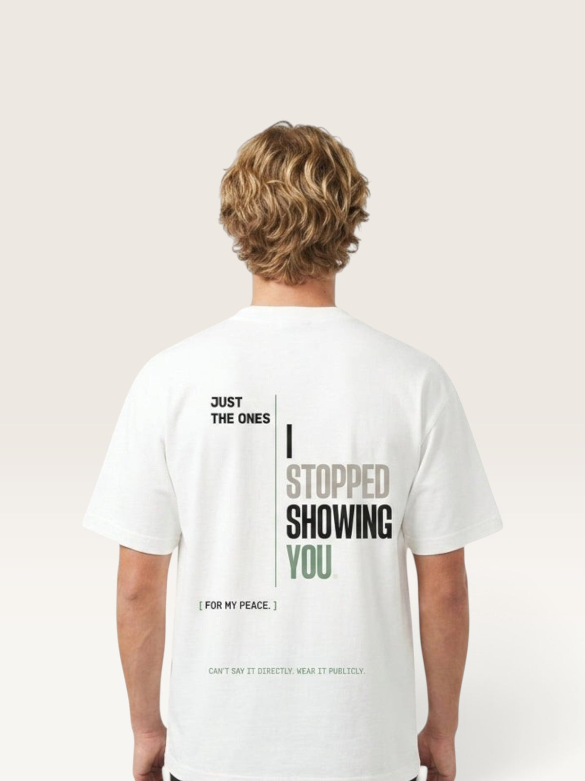 White - heavyweight cotton oversized t-shirt with white NO HARD FEELINGS A LIE text print on the front