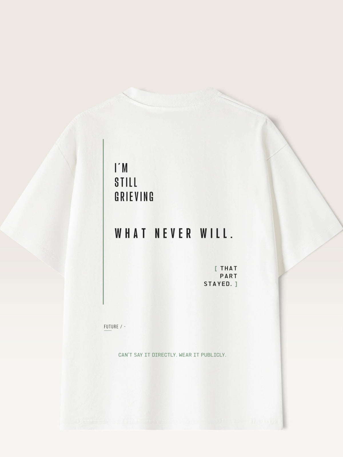 WEARCAPTION white heavyweight cotton oversized t-shirt with black and green typographic print on the back