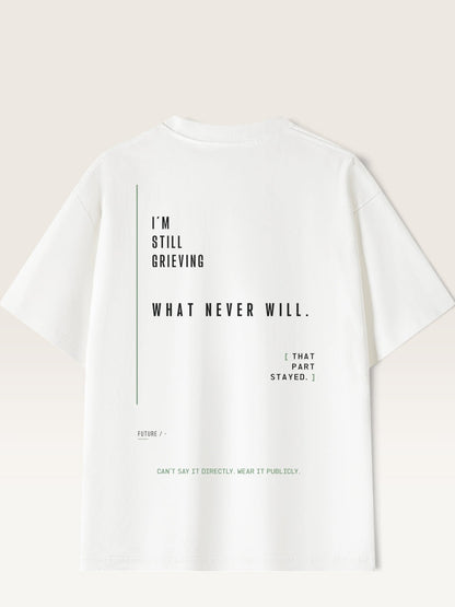 WEARCAPTION white heavyweight cotton oversized t-shirt with black and green typographic print on the back