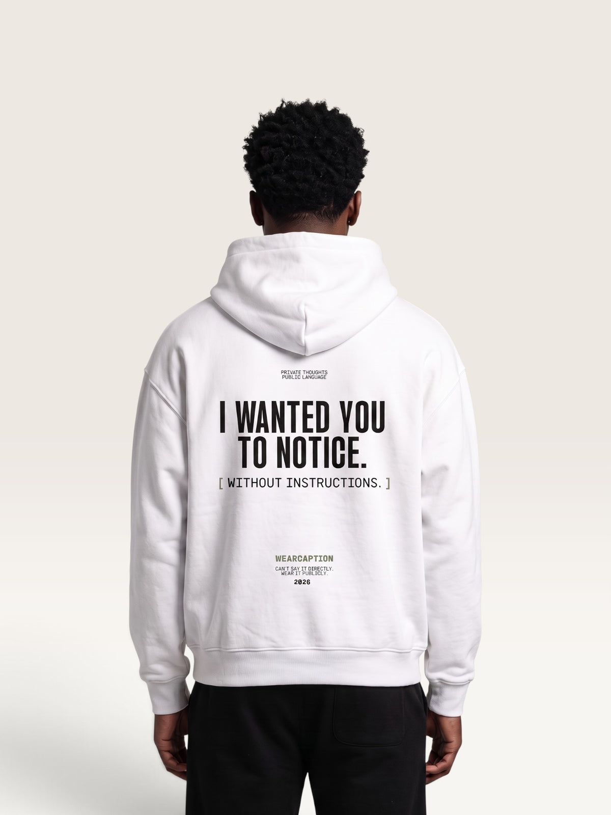 White - I DIDN'T ASK HOODIE, oversized heavyweight cotton-poly fleece