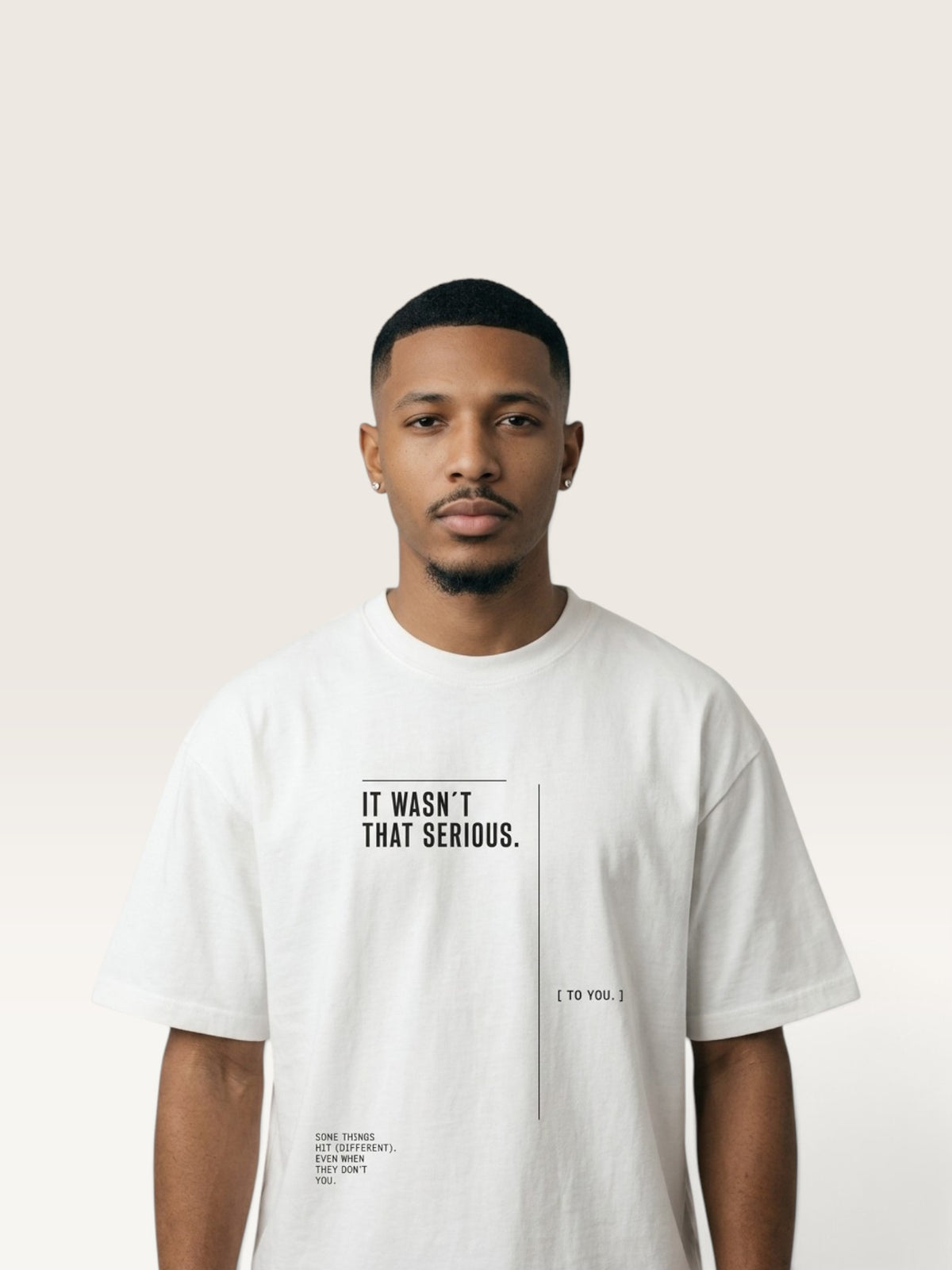 White WEARCAPTION white heavyweight cotton oversized t-shirt with black IT WASN'T THAT SERIOUS graphic on the chest